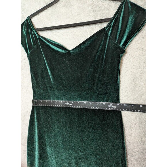 Green velvet dress Size 10 bardot sweetheart off shoulder dark romance pinup - Picture 7 of 12